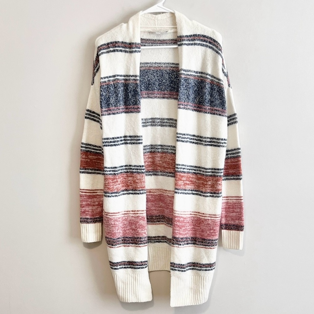 Loft Wool Alpaca Blend Striped Longline Cardigan Sweater